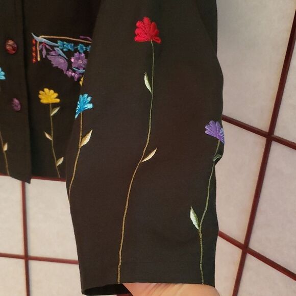Draper's & Damon's Colorful Butterfly Stitch Black Button Up Jacket - Picture 3 of 8